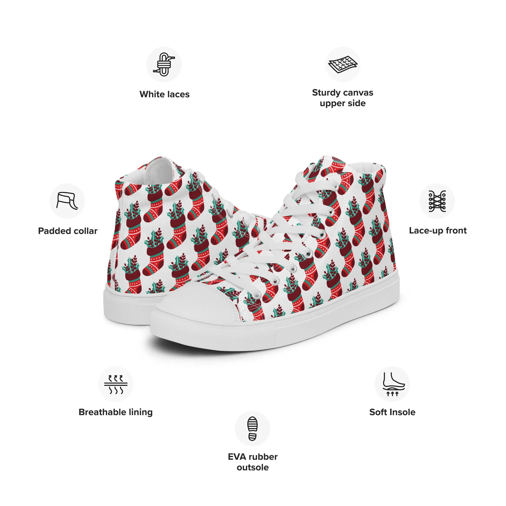 Women Christmas High Top Canvas Shoes (Glamourange Holiday Magic Canvas Shoes For Women - 007)