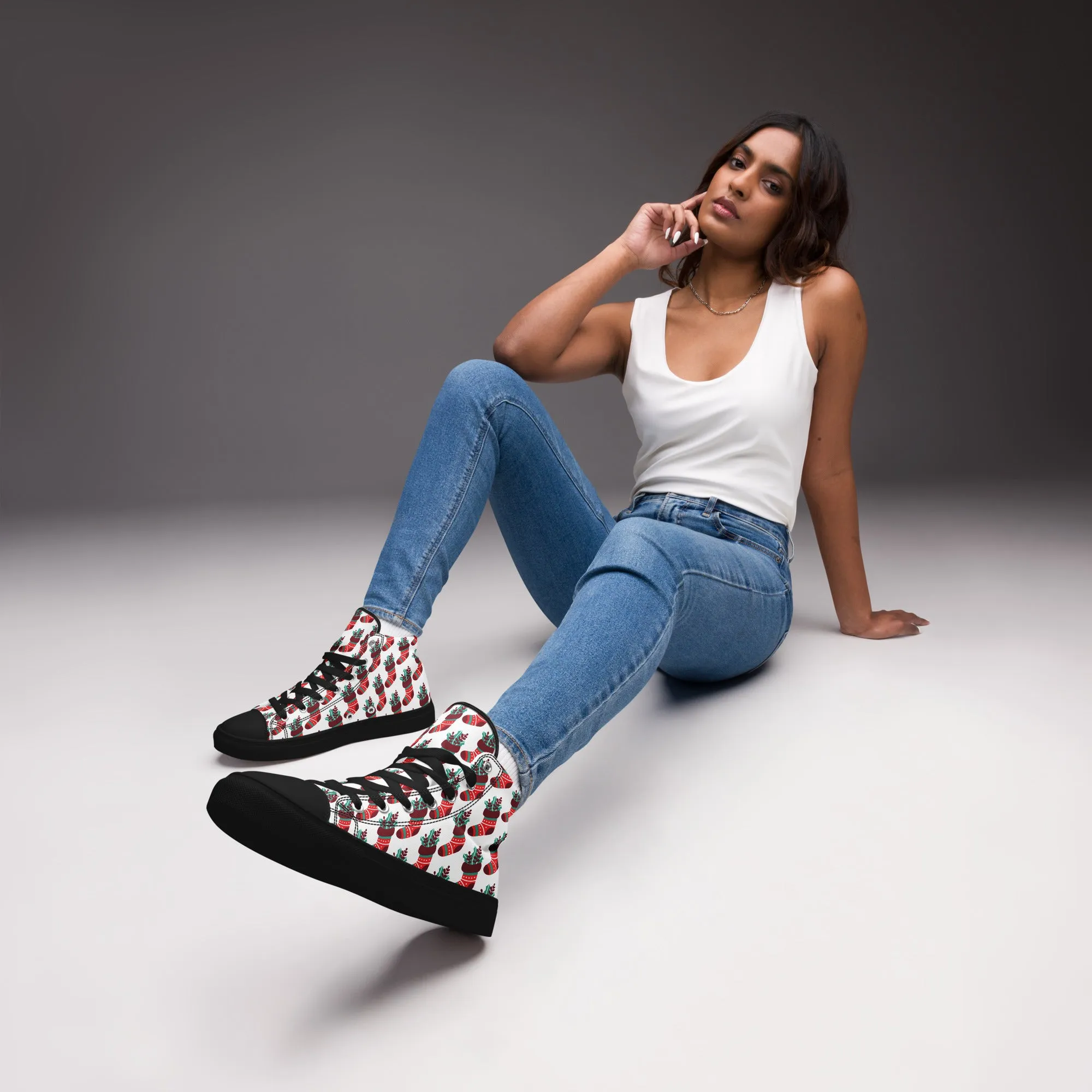 Women Christmas High Top Canvas Shoes (Glamourange Holiday Magic Canvas Shoes For Women - 007)