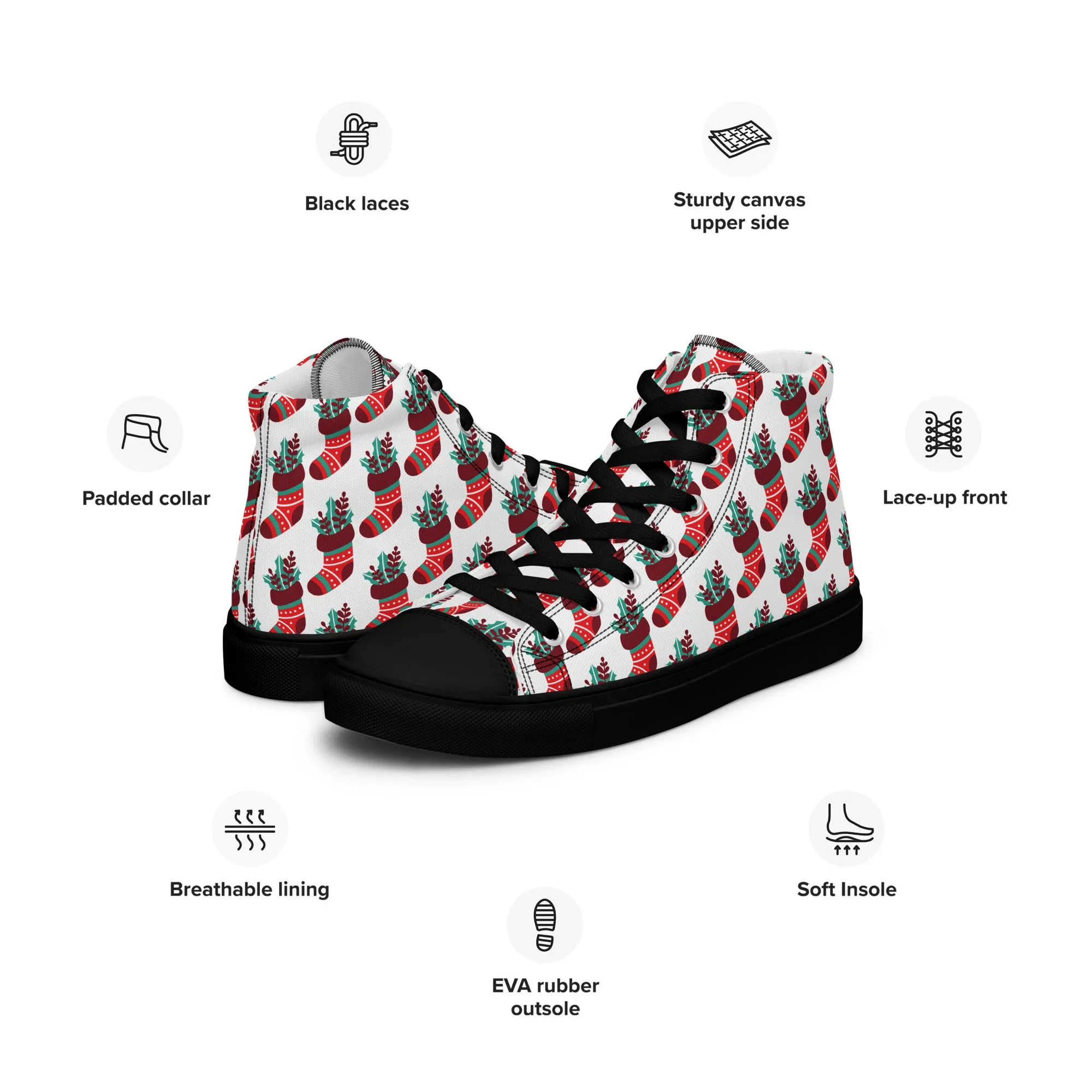 Women Christmas High Top Canvas Shoes (Glamourange Holiday Magic Canvas Shoes For Women - 007)
